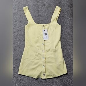 Glassons Top Women Size Xs Elegant Yellow Button-Down Knit Scoop Neck Tank NWT